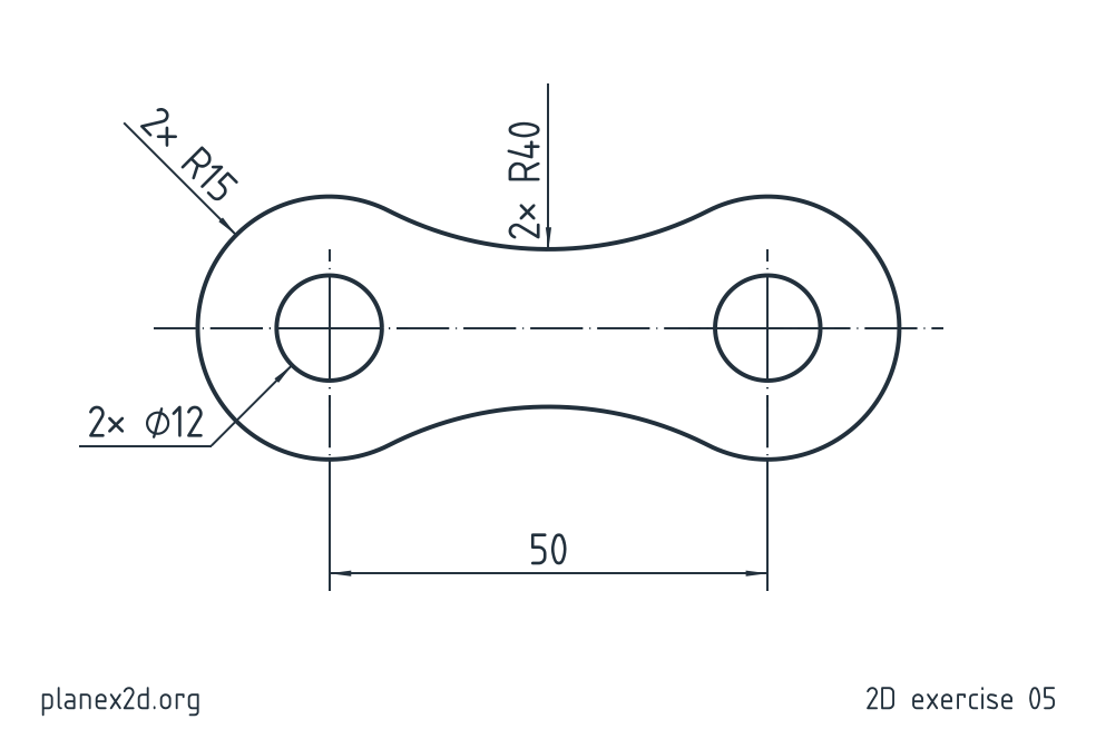 The chain link plate exercise: a dimensioned drawing of a plate with two eyes and a waist of two concave arcs