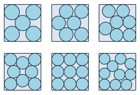 The best packings of 5 to 10 equal circles in a square