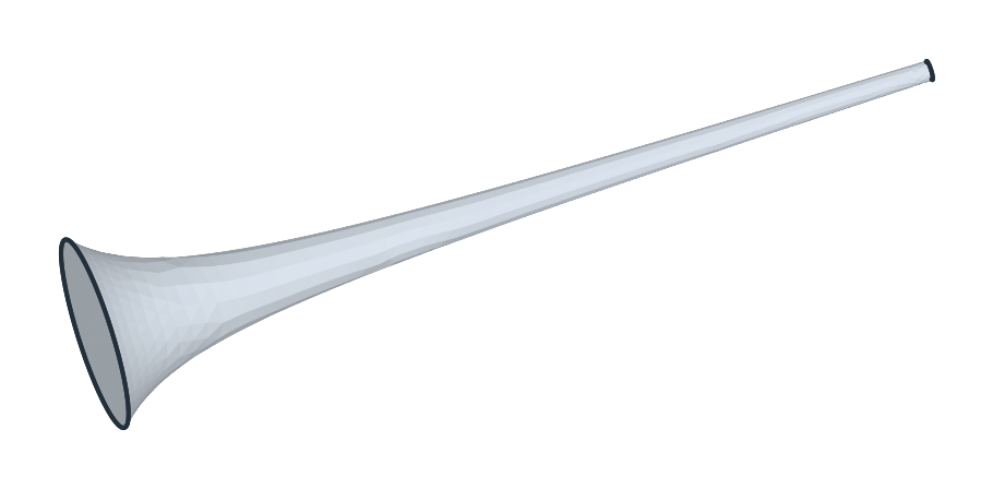 Gabriel's horn, cut off at x = 10