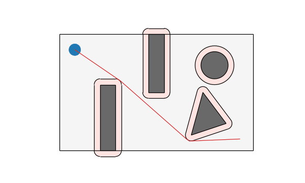 A round robot driving the shortest way between obstacles