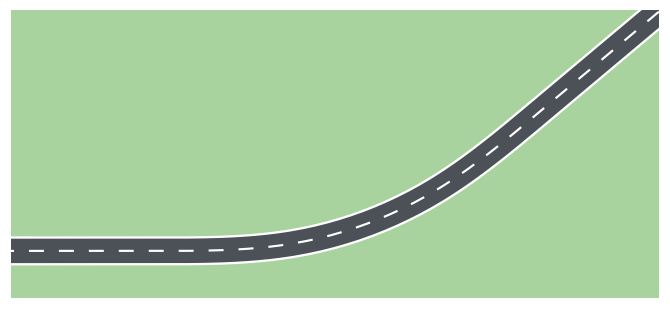 A road curve with transitions, its centerline and its surface 7.5 m wide