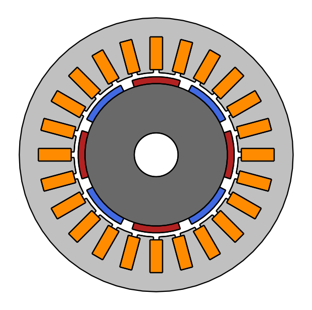 A motor lamination glued into stator, coils, rotor and magnets