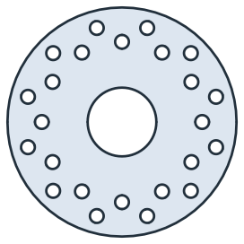 A brake disc perforated by 24 copies of one hole