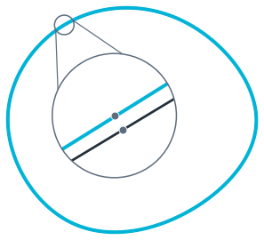 A cam and the polygon of its 164 segments, with the largest distance between them