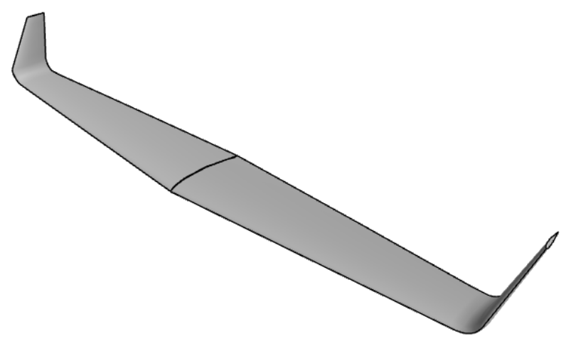 The wing with winglets lofted through the planex2d sections in OpenCASCADE, mirrored