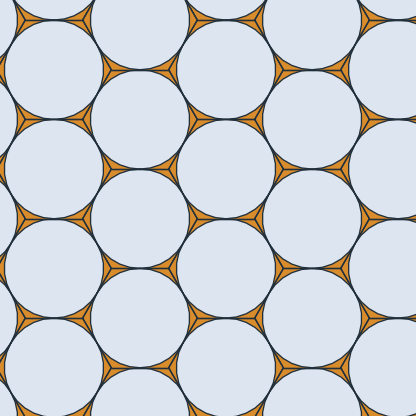 Circles in the hexagons, the gaps shaded