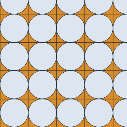 Circles in the squares, the gaps shaded